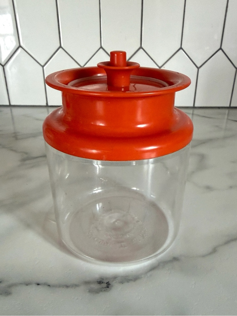Vintage Tupperware Orange 2 1/4 Cup Acrylic Canister #1477 With Push Lid